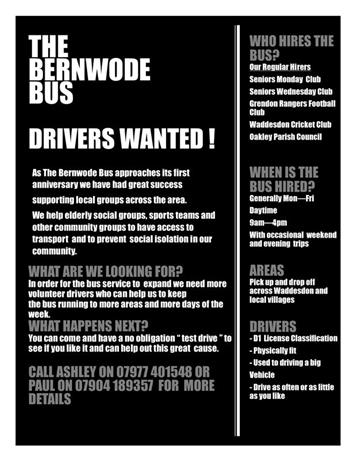  - Bernwood Bus - Volunteer Drivers needed